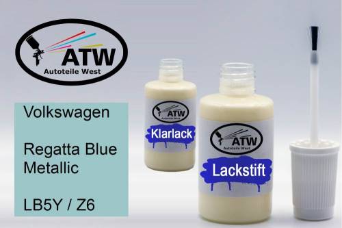 Volkswagen, Regatta Blue Metallic, LB5Y / Z6: 20ml Lackstift + 20ml Klarlack - Set, von ATW Autoteile West.